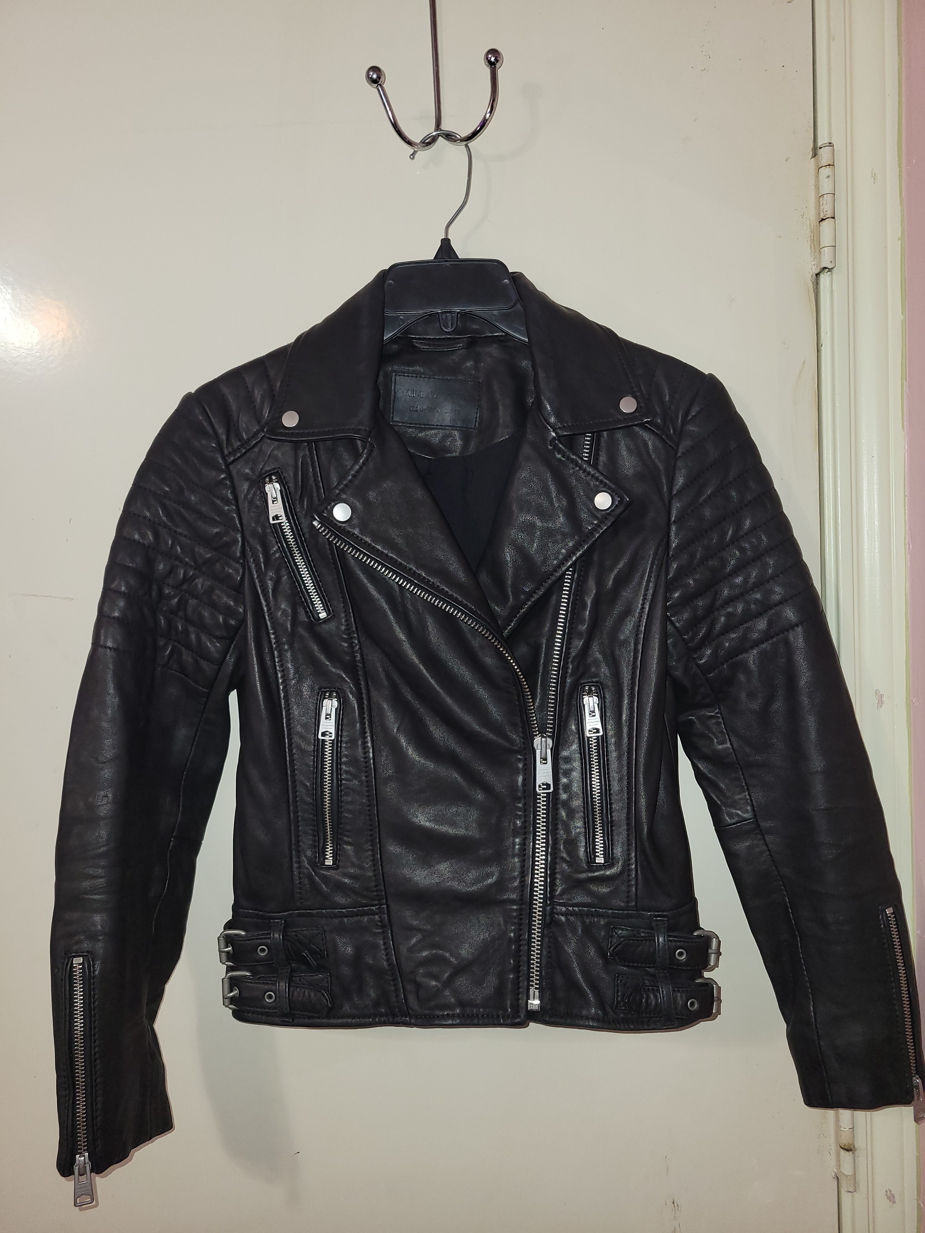 Allsaints Papin Black Leather Biker Jacket Women’s